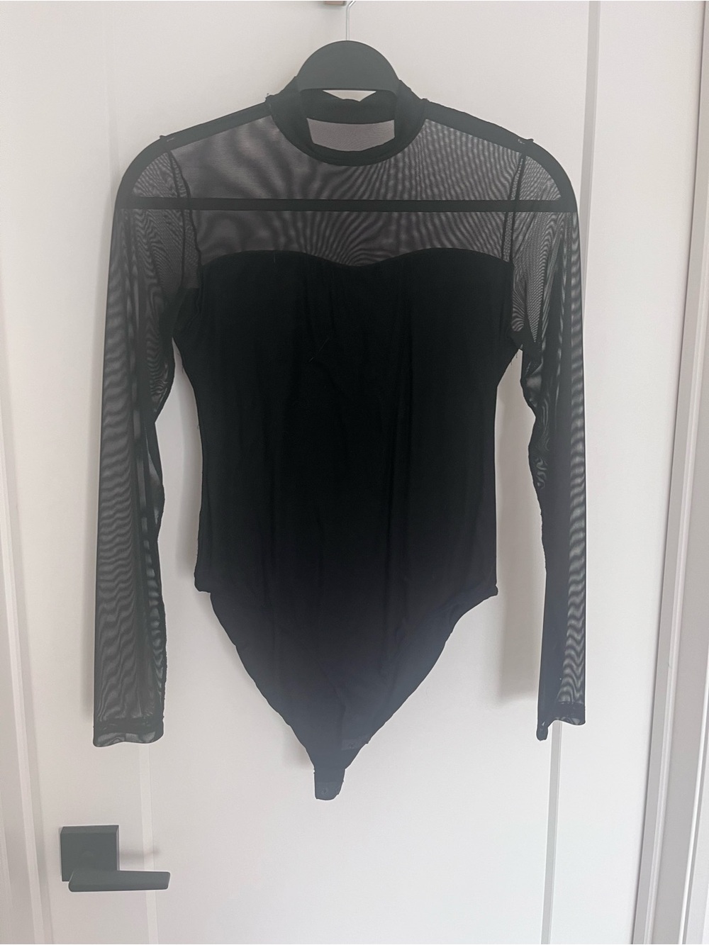Black Sheer Mesh Long-Sleeve Bodysuit - Picture 1 of 2